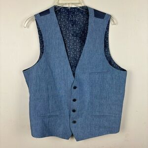 BarIII- blue chambray linen dress suit vest-Men’s large